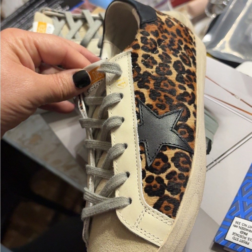 Leopard Print Low-Top Sneaker with Black Star Accent